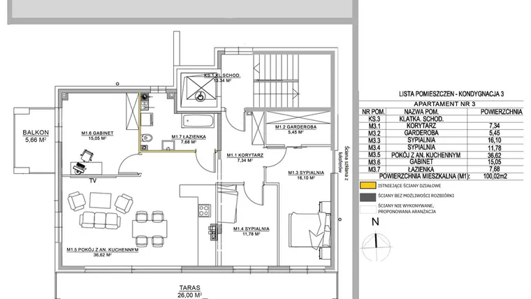 Rzut - Mieszkanie na sprzedaż 4 pokoje o powierzchni 100,02 m² - numer M3 w Miłosza Prestige