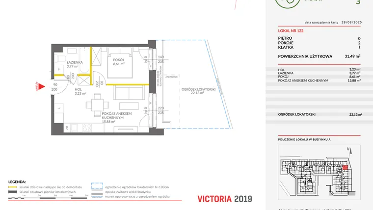 Rzut - Mieszkanie na sprzedaż 2 pokoje o powierzchni 31,49 m² - numer 122 w Olchowy Park III