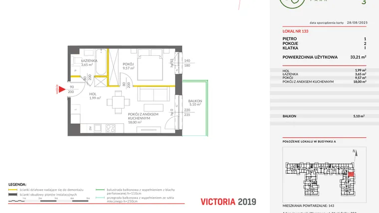 Rzut - Mieszkanie na sprzedaż 2 pokoje o powierzchni 33,21 m² - numer 133 w Olchowy Park III