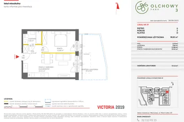 Rzut - Mieszkanie na sprzedaż 2 pokoje o powierzchni 38,83 m² - numer 39 w Olchowy Park III