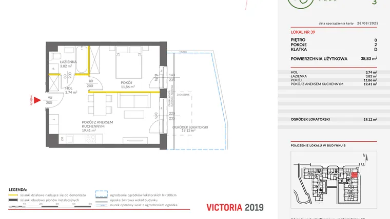 Rzut - Mieszkanie na sprzedaż 2 pokoje o powierzchni 38,83 m² - numer 39 w Olchowy Park III