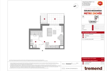 Rzut - Mieszkanie na sprzedaż 1 pokój o powierzchni 25,3 m² - numer B.4 w Dzielnica Mieszkaniowa Metro Zachód - etap 8.2