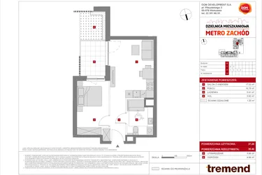 Rzut - Mieszkanie na sprzedaż 2 pokoje o powierzchni 37,26 m² - numer B.3 w Dzielnica Mieszkaniowa Metro Zachód - etap 8.2