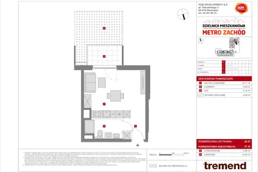Rzut - Mieszkanie na sprzedaż 1 pokój o powierzchni 26,57 m² - numer B.2 w Dzielnica Mieszkaniowa Metro Zachód - etap 8.2