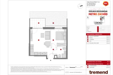 Rzut - Mieszkanie na sprzedaż 2 pokoje o powierzchni 33,18 m² - numer B.6 w Dzielnica Mieszkaniowa Metro Zachód - etap 8.2