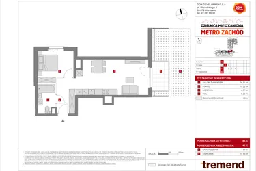 Rzut - Mieszkanie na sprzedaż 2 pokoje o powierzchni 45,53 m² - numer B.40 w Dzielnica Mieszkaniowa Metro Zachód - etap 8.2