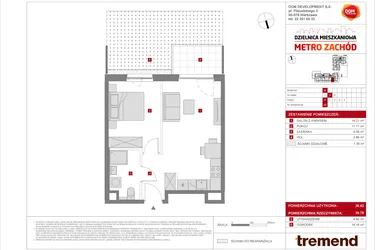 Rzut - Mieszkanie na sprzedaż 2 pokoje o powierzchni 38,42 m² - numer B.43 w Dzielnica Mieszkaniowa Metro Zachód - etap 8.2