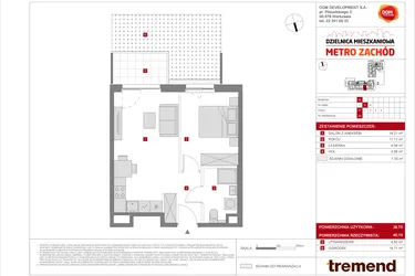 Rzut - Mieszkanie na sprzedaż 2 pokoje o powierzchni 38,75 m² - numer B.44 w Dzielnica Mieszkaniowa Metro Zachód - etap 8.2