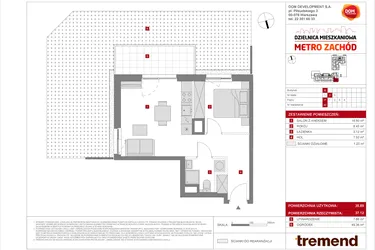 Rzut - Mieszkanie na sprzedaż 2 pokoje o powierzchni 35,89 m² - numer B.42 w Dzielnica Mieszkaniowa Metro Zachód - etap 8.2