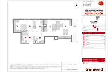 Rzut - Mieszkanie na sprzedaż 4 pokoje o powierzchni 74,14 m² - numer B.58 w Dzielnica Mieszkaniowa Metro Zachód - etap 8.2