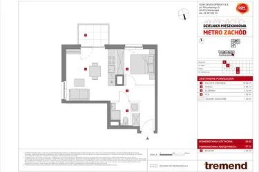 Rzut - Mieszkanie na sprzedaż 2 pokoje o powierzchni 35,92 m² - numer B.66 w Dzielnica Mieszkaniowa Metro Zachód - etap 8.2