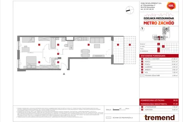 Rzut - Mieszkanie na sprzedaż 3 pokoje o powierzchni 59,22 m² - numer B.70 w Dzielnica Mieszkaniowa Metro Zachód - etap 8.2