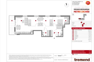 Rzut - Mieszkanie na sprzedaż 4 pokoje o powierzchni 81,57 m² - numer B.79 w Dzielnica Mieszkaniowa Metro Zachód - etap 8.2