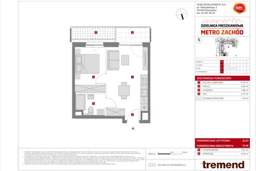 Rzut - Mieszkanie na sprzedaż 2 pokoje o powierzchni 32,53 m² - numer D.2 w Dzielnica Mieszkaniowa Metro Zachód - etap 8.2