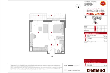 Rzut - Mieszkanie na sprzedaż 2 pokoje o powierzchni 35,44 m² - numer D.3 w Dzielnica Mieszkaniowa Metro Zachód - etap 8.2