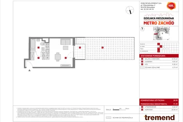 Rzut - Mieszkanie na sprzedaż 1 pokój o powierzchni 30,55 m² - numer D.37 w Dzielnica Mieszkaniowa Metro Zachód - etap 8.2