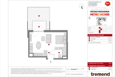Rzut - Mieszkanie na sprzedaż 1 pokój o powierzchni 29,37 m² - numer D.42 w Dzielnica Mieszkaniowa Metro Zachód - etap 8.2