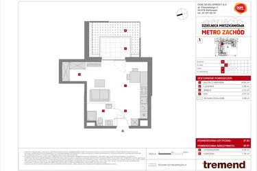 Rzut - Mieszkanie na sprzedaż 1 pokój o powierzchni 27,83 m² - numer D.43 w Dzielnica Mieszkaniowa Metro Zachód - etap 8.2