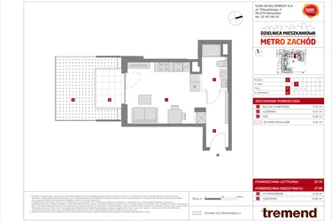 Rzut - Mieszkanie na sprzedaż 1 pokój o powierzchni 27,18 m² - numer D.82 w Dzielnica Mieszkaniowa Metro Zachód - etap 8.2