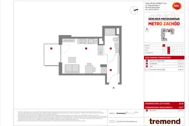 Rzut - Mieszkanie na sprzedaż 1 pokój o powierzchni 26,48 m² - numer D.97 w Dzielnica Mieszkaniowa Metro Zachód - etap 8.2
