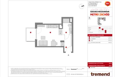 Rzut - Mieszkanie na sprzedaż 1 pokój o powierzchni 26,48 m² - numer D.113 w Dzielnica Mieszkaniowa Metro Zachód - etap 8.2