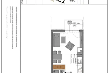 Rzut - Mieszkanie na sprzedaż 1 pokój o powierzchni 25,89 m² - numer A47 w Lipowa 45