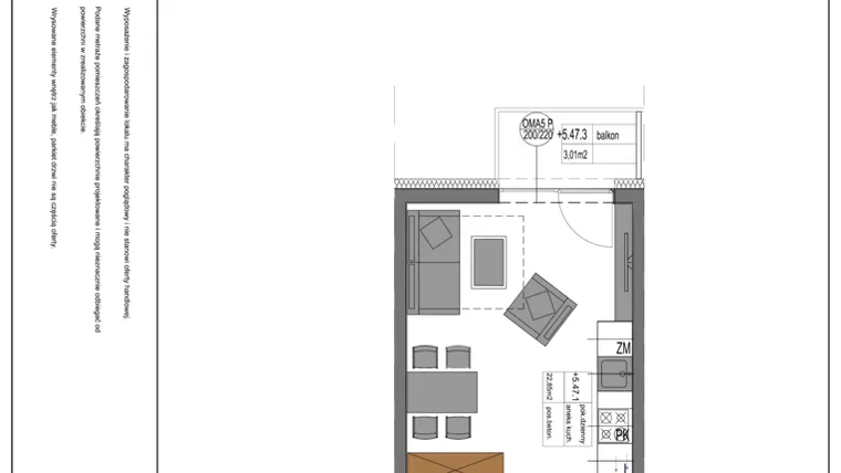 Rzut - Mieszkanie na sprzedaż 1 pokój o powierzchni 25,89 m² - numer A47 w Lipowa 45