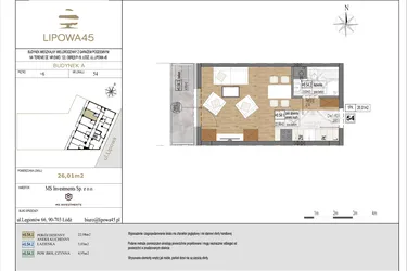 Rzut - Mieszkanie na sprzedaż 1 pokój o powierzchni 26,01 m² - numer A54 w Lipowa 45