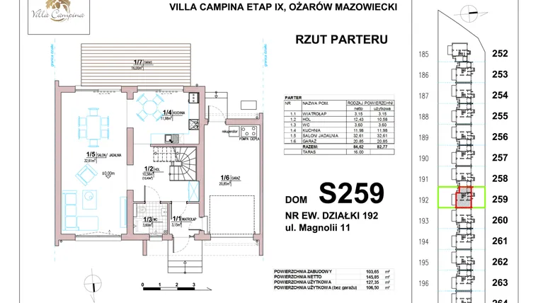 Rzut - Dom na sprzedaż 4 pokoje o powierzchni 106,5 m² - numer S259 w Villa Campina Magnolia