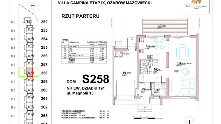 Rzut - Dom na sprzedaż 4 pokoje o powierzchni 106,5 m² - numer S258 w Villa Campina Magnolia