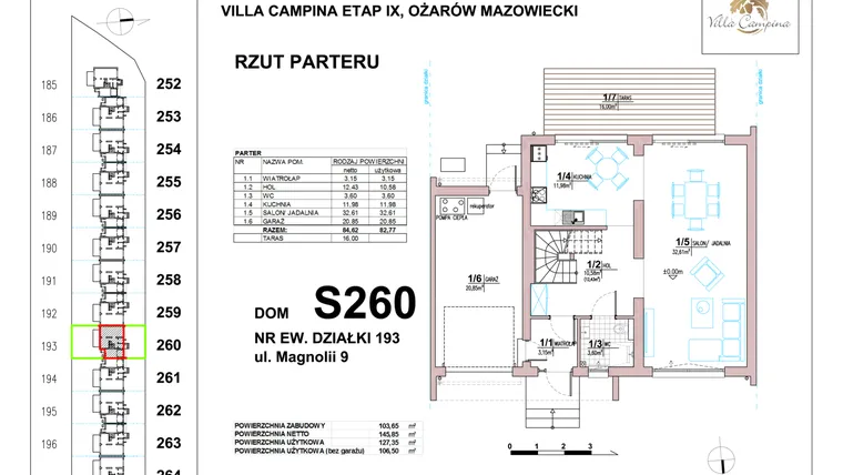 Rzut - Dom na sprzedaż 4 pokoje o powierzchni 106,5 m² - numer S260 w Villa Campina Magnolia
