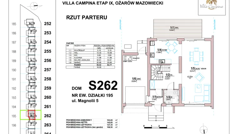 Rzut - Dom na sprzedaż 4 pokoje o powierzchni 106,5 m² - numer S262 w Villa Campina Magnolia
