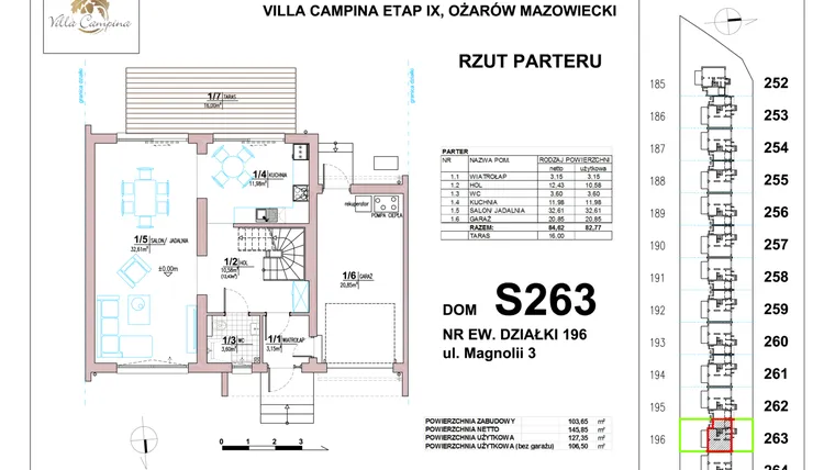 Rzut - Dom na sprzedaż 4 pokoje o powierzchni 106,5 m² - numer S263 w Villa Campina Magnolia