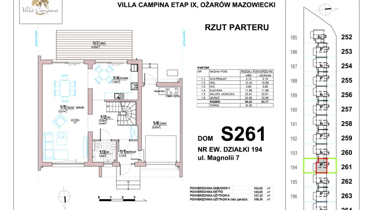 Rzut - Dom na sprzedaż 4 pokoje o powierzchni 106,5 m² - numer S261 w Villa Campina Magnolia