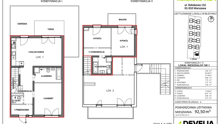 Rzut - Mieszkanie na sprzedaż 4 pokoje o powierzchni 92,5 m² - numer B11.L1 w Rokokowa Vita