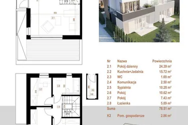 Rzut - Mieszkanie na sprzedaż 5 pokoi o powierzchni 78,51 m² - numer 12.2 w Osiedle Dębowe
