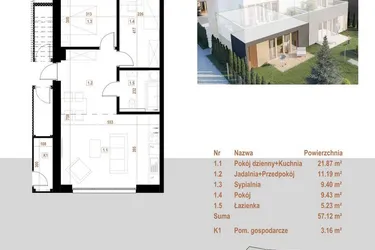 Rzut - Mieszkanie na sprzedaż 4 pokoje o powierzchni 57,12 m² - numer 8.1 w Osiedle Dębowe