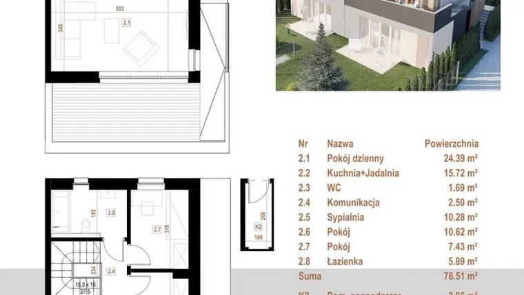 Rzut - Mieszkanie na sprzedaż 5 pokoi o powierzchni 78,51 m² - numer 7.2 w Osiedle Dębowe