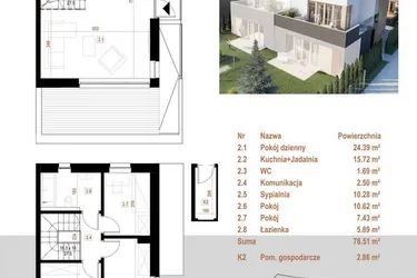 Rzut - Mieszkanie na sprzedaż 5 pokoi o powierzchni 78,51 m² - numer 11.2 w Osiedle Dębowe