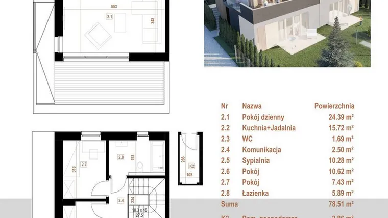 Rzut - Mieszkanie na sprzedaż 5 pokoi o powierzchni 78,51 m² - numer 10.2 w Osiedle Dębowe