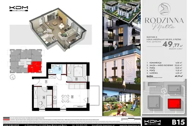 Rzut - Mieszkanie na sprzedaż 3 pokoje o powierzchni 49,51 m² - numer B15 w Rodzinna Malta