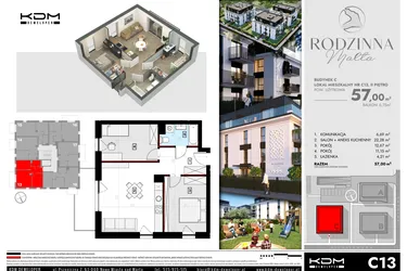 Rzut - Mieszkanie na sprzedaż 3 pokoje o powierzchni 57,21 m² - numer C13 w Rodzinna Malta