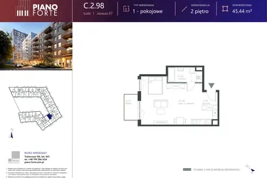 Rzut - Mieszkanie na sprzedaż 1 pokój o powierzchni 45,45 m² - numer C.2.98 w Piano