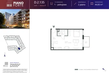 Rzut - Mieszkanie na sprzedaż 1 pokój o powierzchni 44,65 m² - numer D.2.135 w Piano