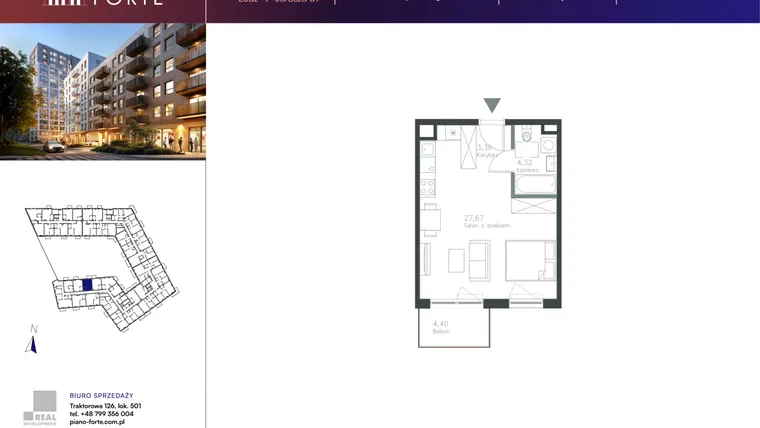 Rzut - Mieszkanie na sprzedaż 1 pokój o powierzchni 35,35 m² - numer D.2.144 w Piano