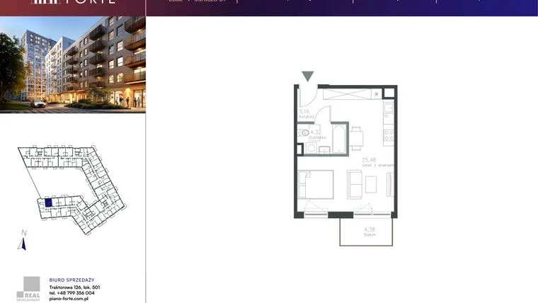 Rzut - Mieszkanie na sprzedaż 1 pokój o powierzchni 34,96 m² - numer D.3.155 w Piano