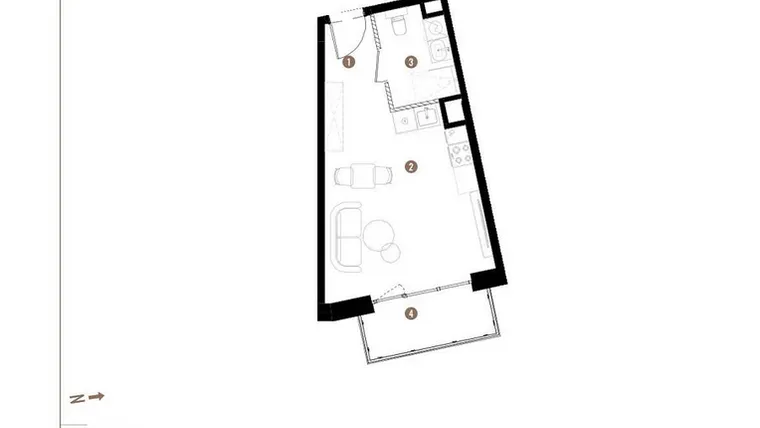 Rzut - Mieszkanie na sprzedaż 1 pokój o powierzchni 28,64 m² - numer D.04.05 w Osiedle Jankego