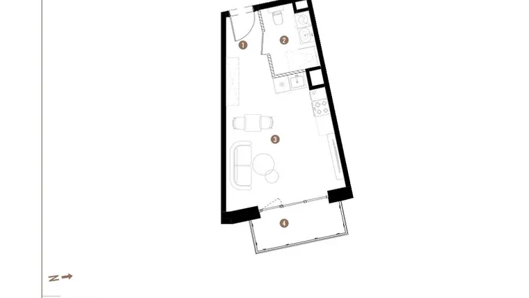Rzut - Mieszkanie na sprzedaż 1 pokój o powierzchni 28,65 m² - numer D.05.05 w Osiedle Jankego