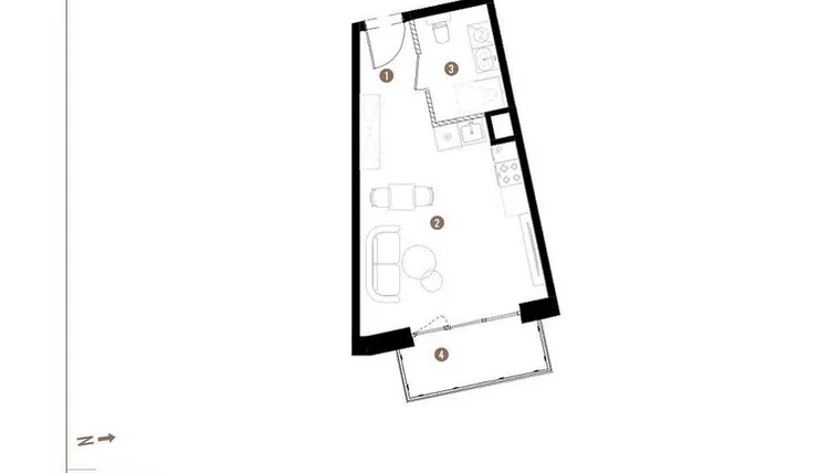 Rzut - Mieszkanie na sprzedaż 1 pokój o powierzchni 28,89 m² - numer D.07.05 w Osiedle Jankego