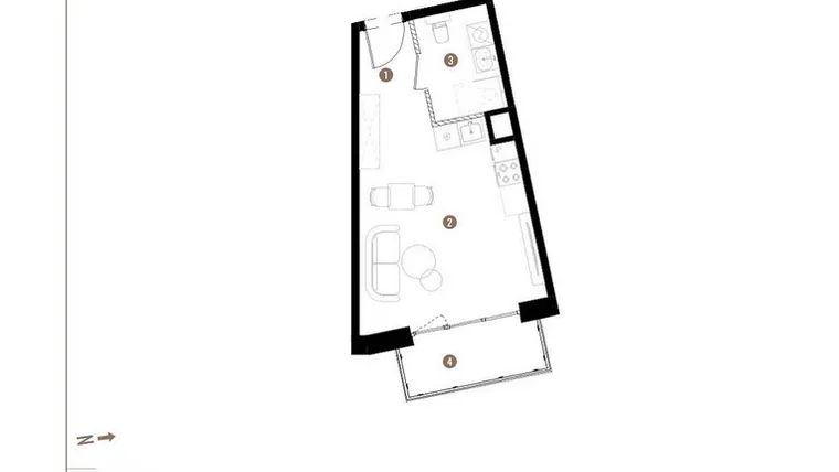 Rzut - Mieszkanie na sprzedaż 1 pokój o powierzchni 28,89 m² - numer D.06.05 w Osiedle Jankego
